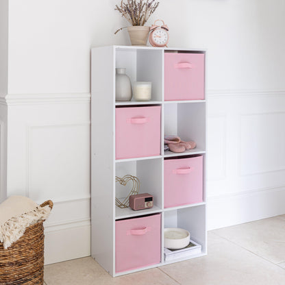 8 Cube Storage Unit in White & 4 Pink Handled Box Drawers - Laura James