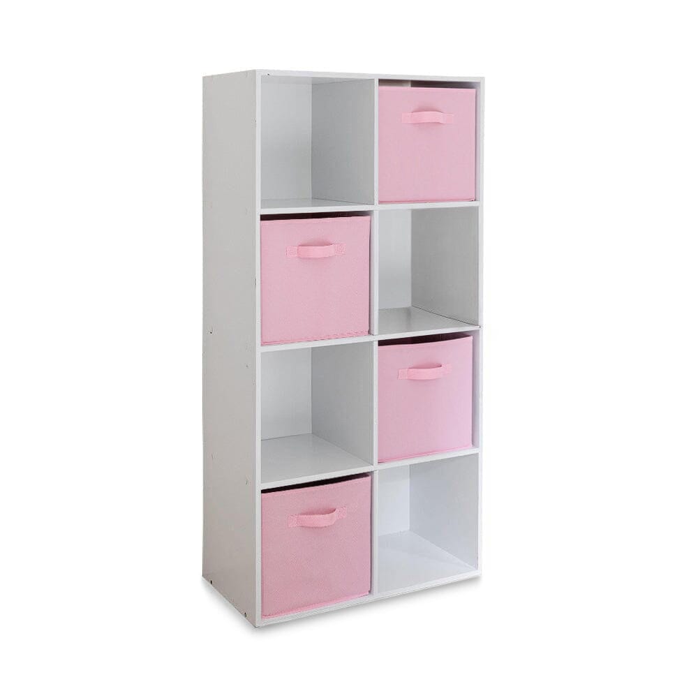 Cara 8 Cube Storage Unit Chalk & 4 Pink Handled Box Drawers