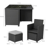8 Seater Rattan Cube Outdoor Dining Set with Parasol - Black Weave - Laura James