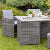 8 Seater Rattan Cube Outdoor Dining Set - Grey Weave Polywood Top