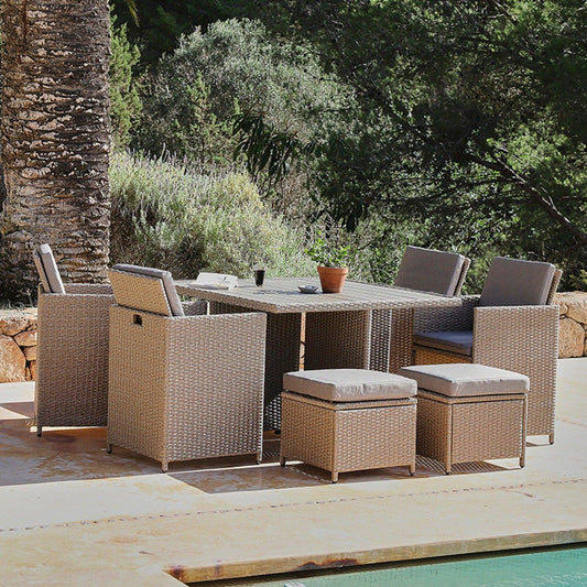 Cube Natural Brown Rattan 8 Seater Dining Set with Polywood Top - Laura James