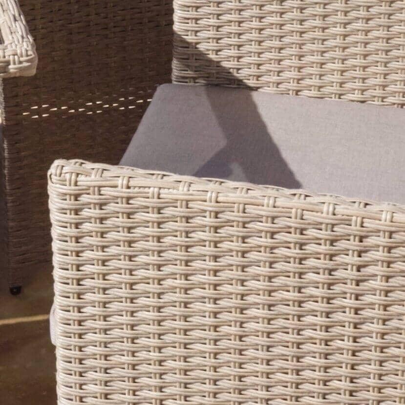 Cube 8 Seater Rattan Outdoor Dining Set with Cream LED Premium Parasol - Natural Brown Weave Polywood Top
