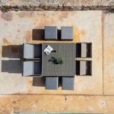 Cube 8 Seater Rattan Outdoor Dining Set with Cream Parasol - Natural Brown Weave Polywood Top