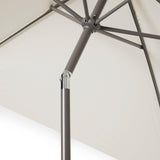 8 Seater Rattan Cube Outdoor Dining Set with Cream parasol- Natural Brown Weave Polywood Top - Laura James