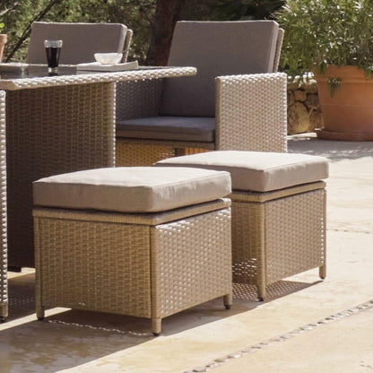 8 Seater Rattan Cube Outdoor Dining Set with Cream parasol- Natural Brown Weave Polywood Top - Laura James