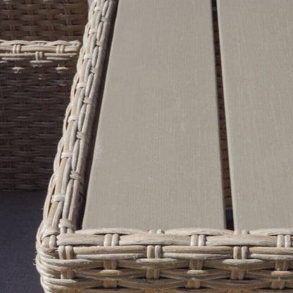 Cube 8 Seater Rattan Outdoor Dining Set with Cream Parasol - Natural Brown Weave Polywood Top