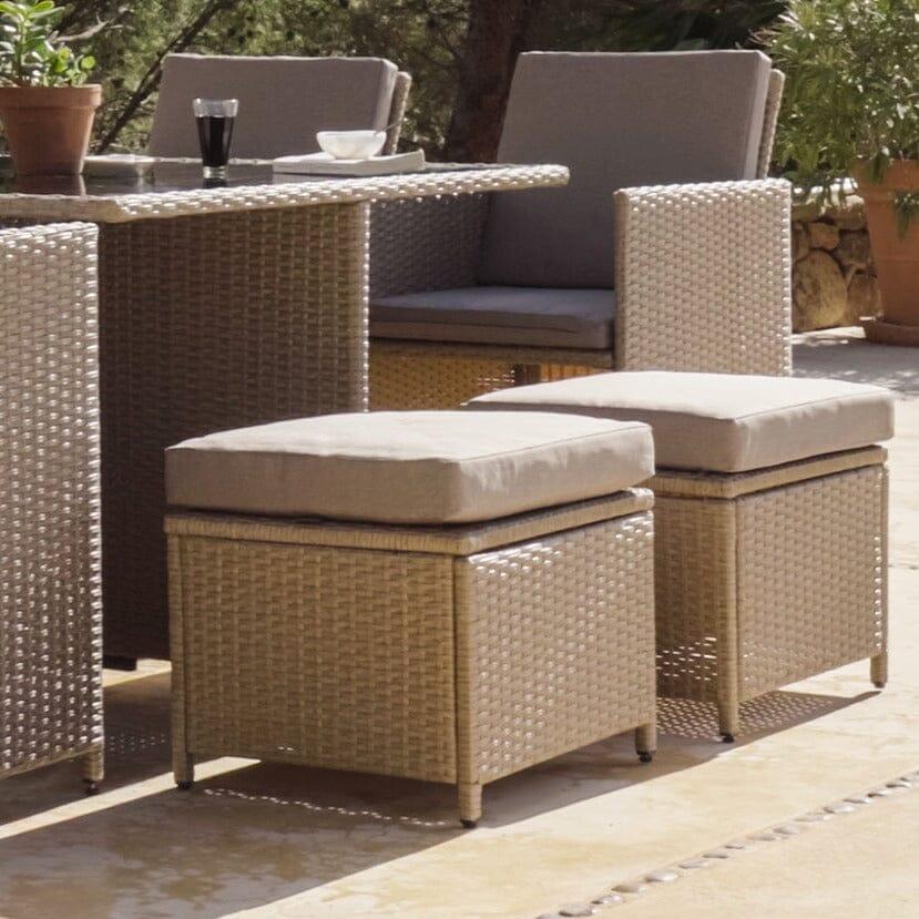 Cube 8 Seater Natural Rattan Outdoor Dining Set with Grey LED Parasol - Laura James