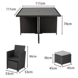 Cube 8 Seater Rattan Outdoor Dining Set with Cream Parasol - Black Weave Polywood Top