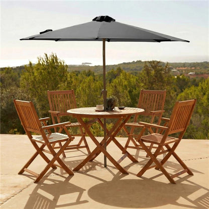 Ashby 4 Seater Round Wooden Garden Armchair Dining Set With Grey Parasol - 100cm