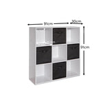 Cara 9 Cube Storage Unit - Chalk White Bookcase with Black Boxes - Laura James