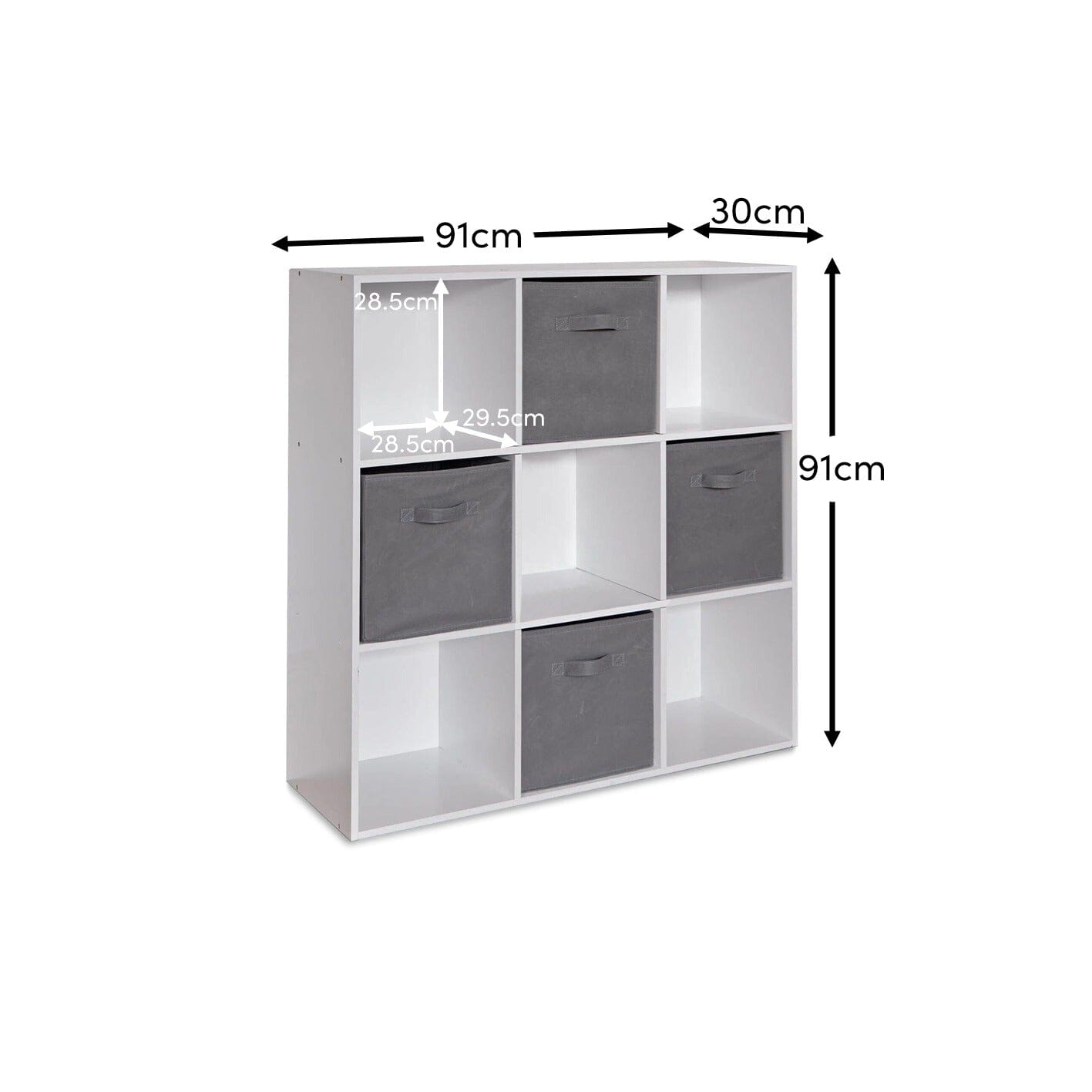 Cara 9 Cube Storage Unit & 4 Grey Handled Box Drawers - Laura James