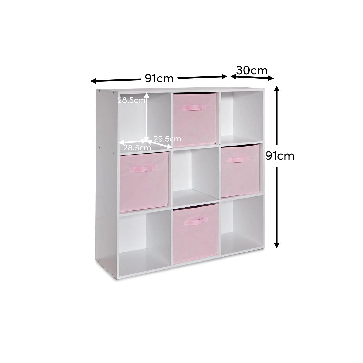 Cara 9 Cube Storage Unit - Bookcase & 4 Pink Handled Box Drawers - Laura James