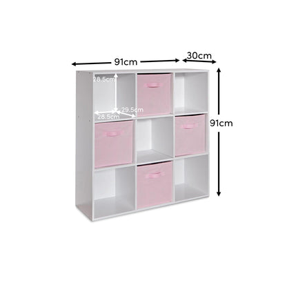 Cara 9 Cube Storage Unit - Bookcase & 4 Pink Handled Box Drawers - Laura James