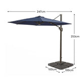 Fira Dark Blue LED Cantilever Parasol - 2.5m Square with Quartered Base - Laura James