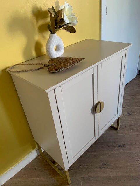 Ines 2 Door Sideboard in Taupe with Gold Legs – Laura James