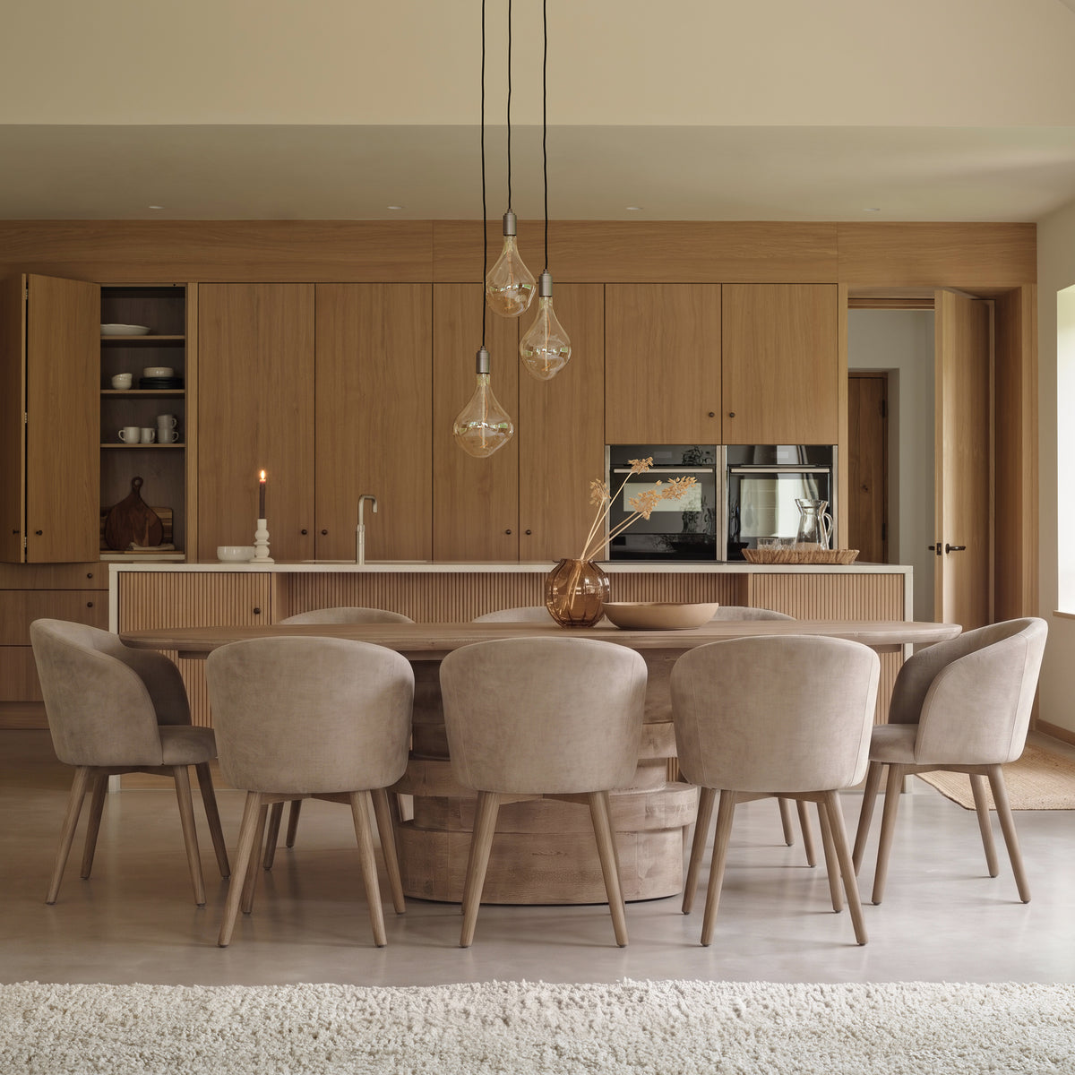 Adam 240cm Almond Brown Oval Dining Table Set - 8 Seater - Archer Natural Brown Dining Chairs - Almond Brown Legs