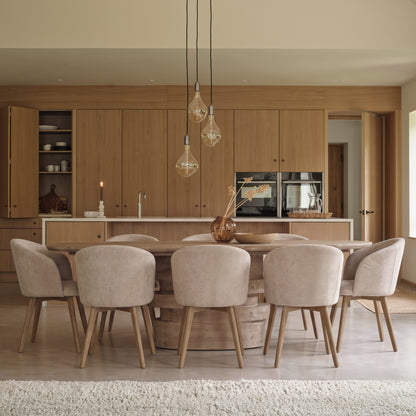 Adam 240cm Almond Brown Oval Dining Table Set - 8 Seater - Archer Soft Beige Dining Chairs - Almond Brown Legs