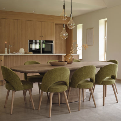 Adam 240cm Almond Brown Oval Dining Table Set - 8 Seater - Marilyn Moss Green Dining Chairs - Almond Brown Legs