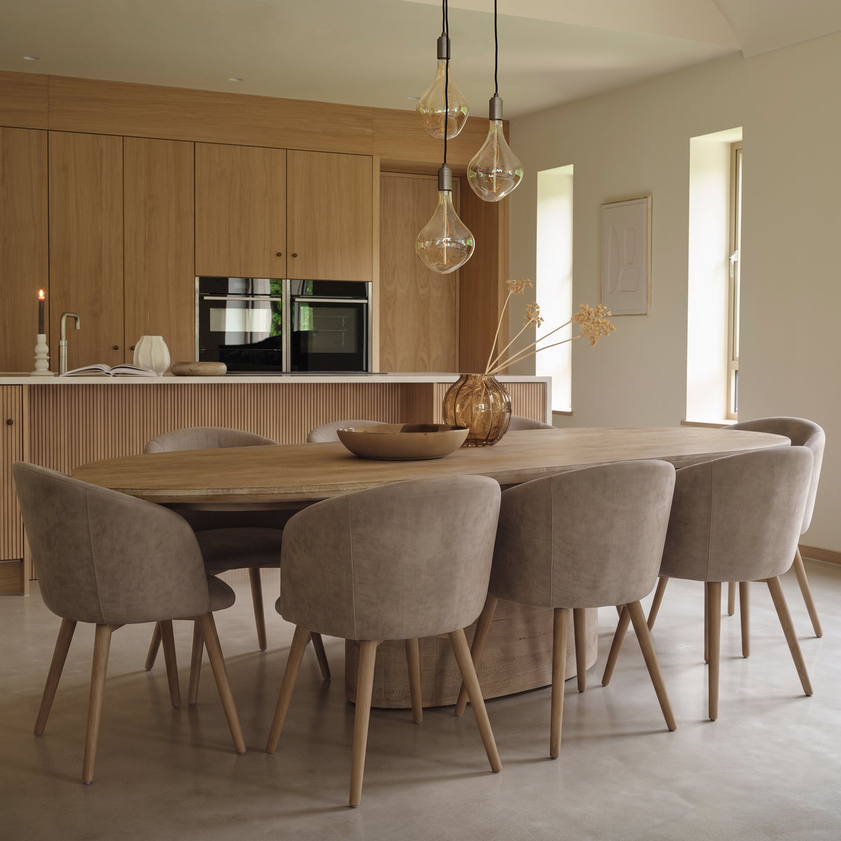 Adam 240cm Almond Brown Oval Dining Table Set - 8 Seater - Archer Natural Brown Dining Chairs - Almond Brown Legs