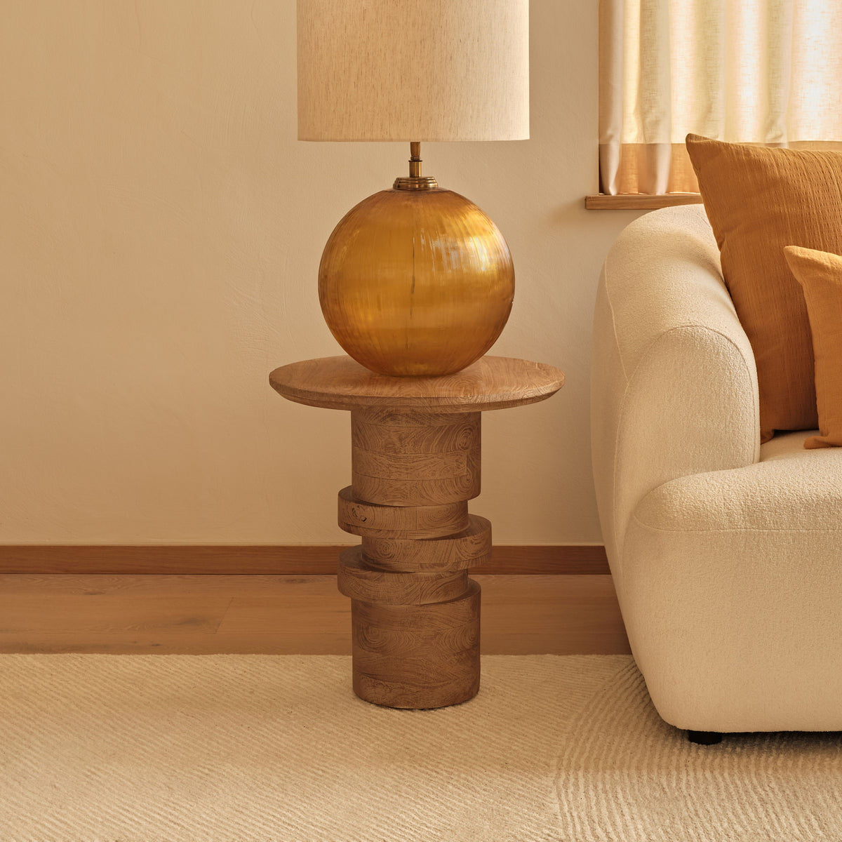 Adam 45cm Almond Brown Round Side Table - Laura James 