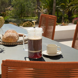 Amelia 6 Seater Dove Grey Concrete Garden Dining Set with Ryder Burnt Orange Chairs - Laura James