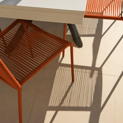 Amelia 6 Seater Pale Grey Concrete Garden Dining Set with Ryder Burnt Orange Chairs - Laura James