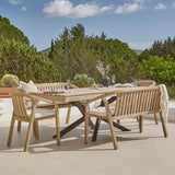 Amelia Wooden Rectangular Dining Table Set with 2 x Shiro 130cm Bench and 2 x Shiro Dining Chairs with Cushions - Cotton White