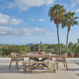 Amelia Wooden Rectangular Dining Table Set with Charlotte 170cm Dining Bench and 4 x Nala Wooden Dining Chairs with Cushions - Sand