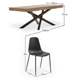 Amelia 190cm Rectangular Dining Table - Brushed Light Acacia & 6 x Wren Garden Dining Chairs - Black - Laura James 