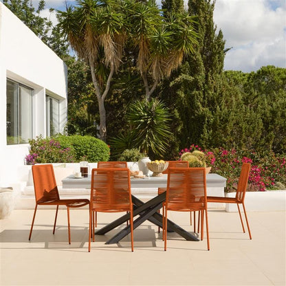 Amelia 6 Seater Pale Grey Concrete Garden Dining Set with Ryder Burnt Orange Chairs - Laura James
