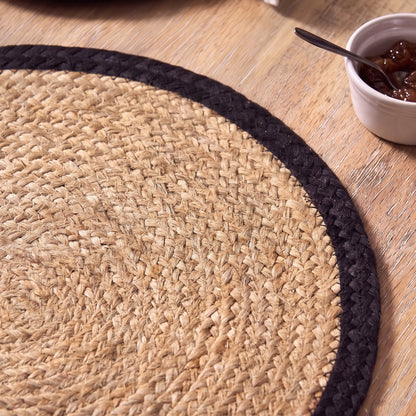 Satara 35cm Round Jute Placemats - Set of 4 - Whitewash with Black Border