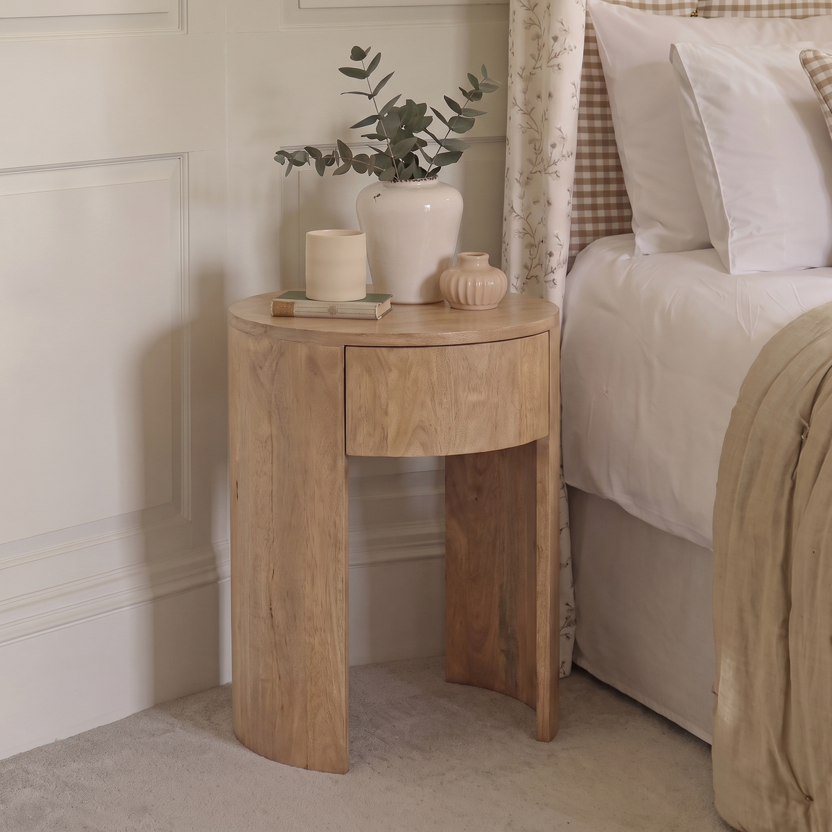 Asha 60cm 1 Drawer Bedside Table - Almond Brown Mango Wood