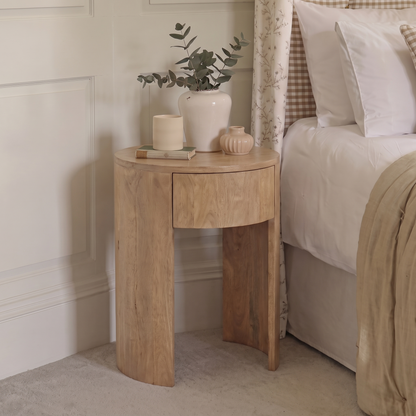 Asha 60cm 1 Drawer Bedside Table - Almond Brown Mango Wood