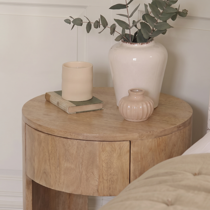 Asha 60cm 1 Drawer Bedside Table - Almond Brown Mango Wood