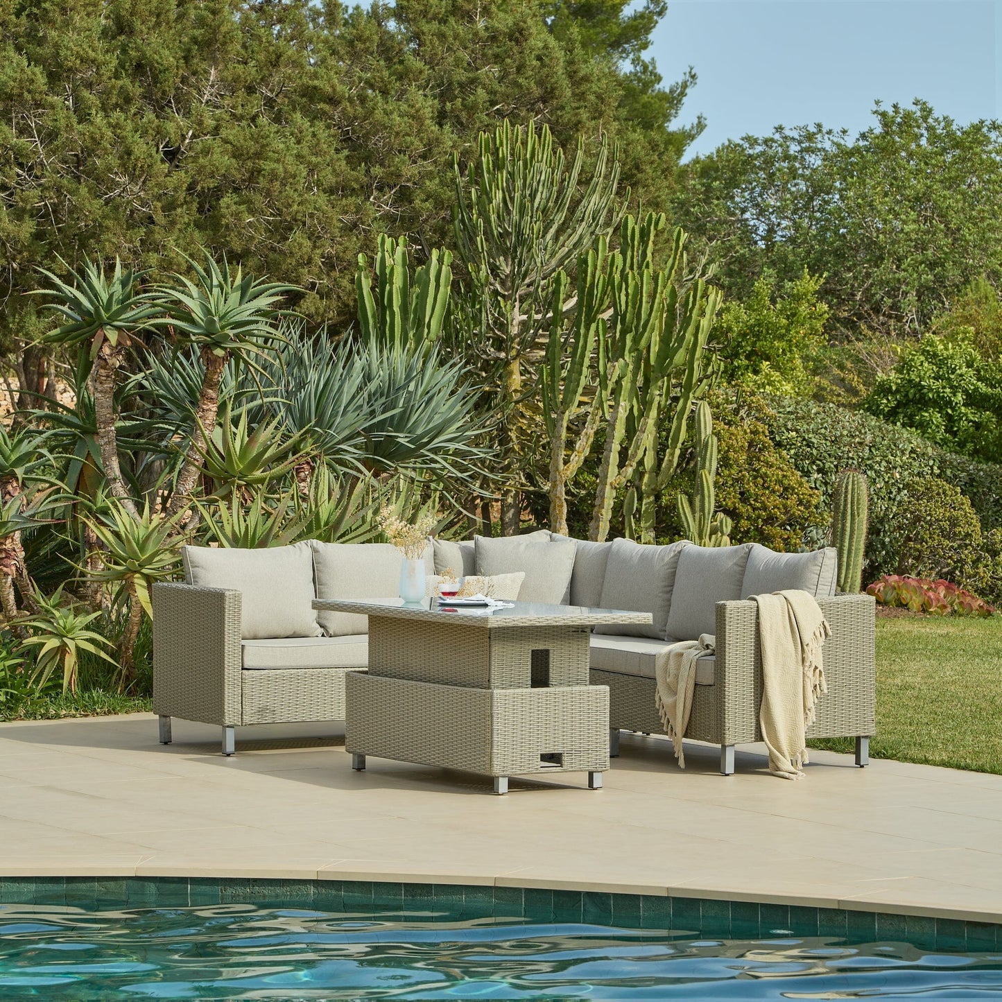Aria Corner Rattan Sofa Set with Rising Table - Laura James 
