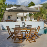 Ashby Wooden Round Folding Table Set with 6  Cove Dining Chairs with 3m Round Parasol - Grey - Laura James