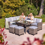 Aston 9 Seater Rattan Corner Sofa Set with Glass Table Top - Grey - Laura James