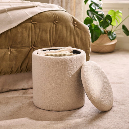 Abigail Storage Pouffe/Footstool - Light Beige Boucle - Laura James 