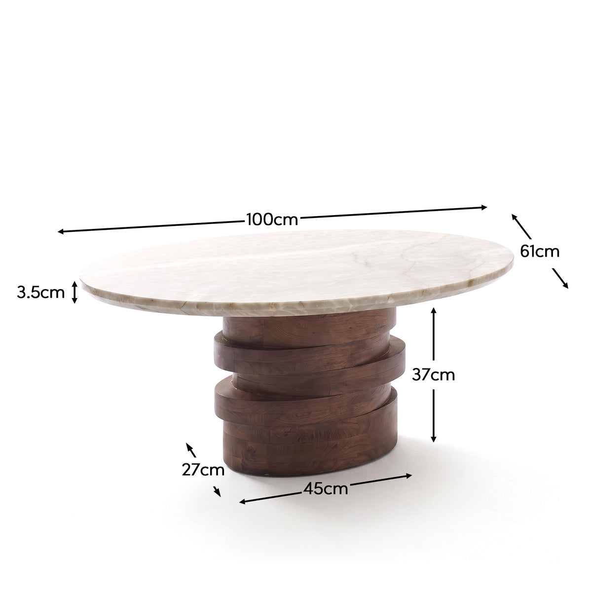 Adam 100cm Oval Almond Brown & Lady Grey Marble Coffee Table - Laura James 
