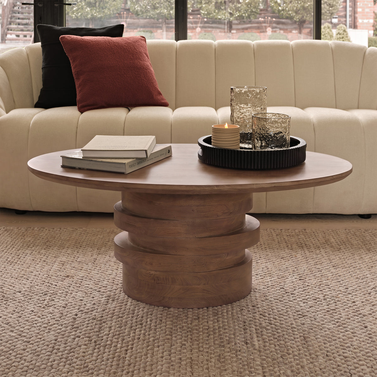 Adam 100cm Oval Almond Brown Coffee Table - Laura James 