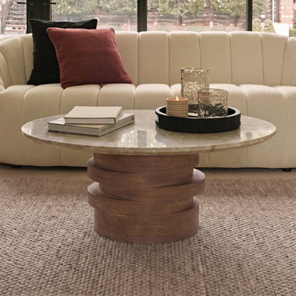 Adam 100cm Oval Almond Brown & Lady Grey Marble Coffee Table - Laura James 