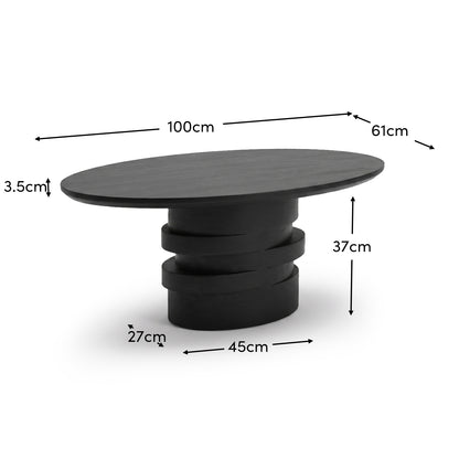 Adam 100cm Oval Jet Black Mango Wood Coffee Table - Laura James 