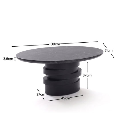 Adam 100cm Oval Jet Black Mango Wood & Black Marble Coffee Table - Laura James 