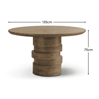 Adam 135cm Almond Brown Round Dining Table - Laura James 
