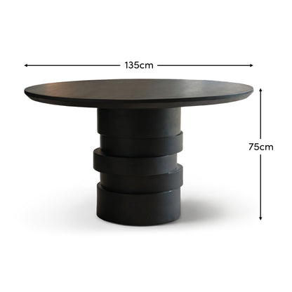 Adam 135cm Jet Black Mango Wood Round Dining Table - Laura James 