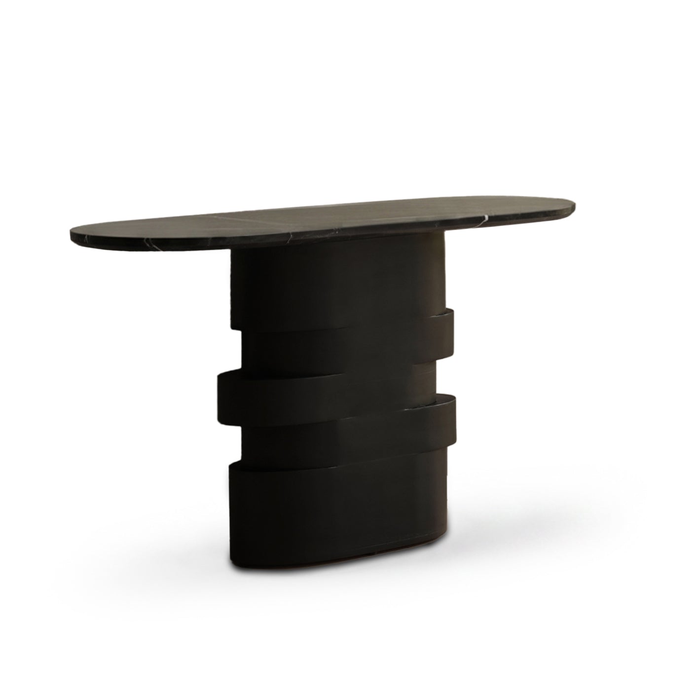 Adam 140cm Jet Black Mango Wood & Black Marble Oval Console Table - Laura James 