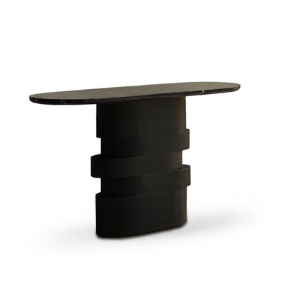 Adam 140cm Jet Black Mango Wood & Black Marble Oval Console Table - Laura James 