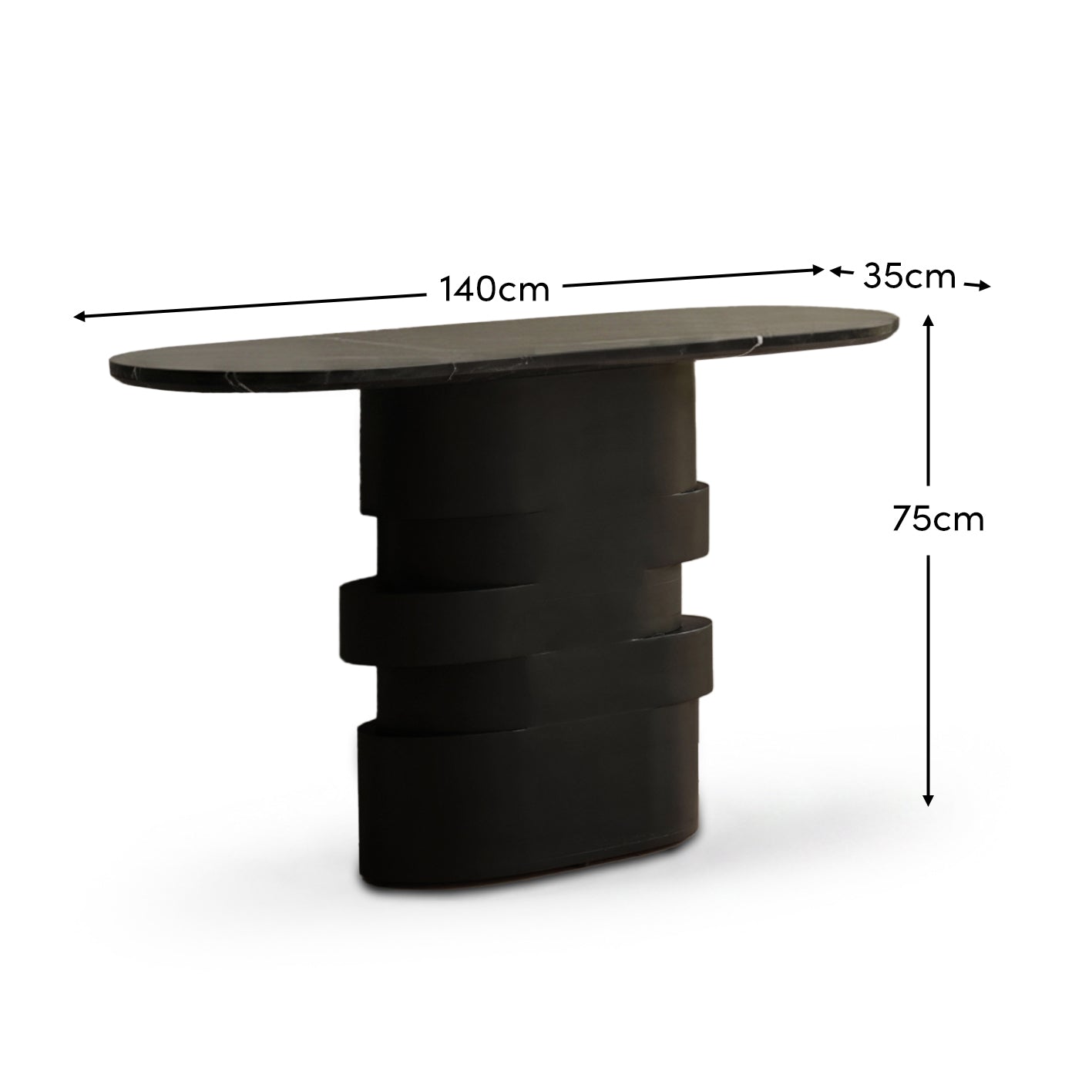 Adam 140cm Jet Black Mango Wood & Black Marble Oval Console Table - Laura James 