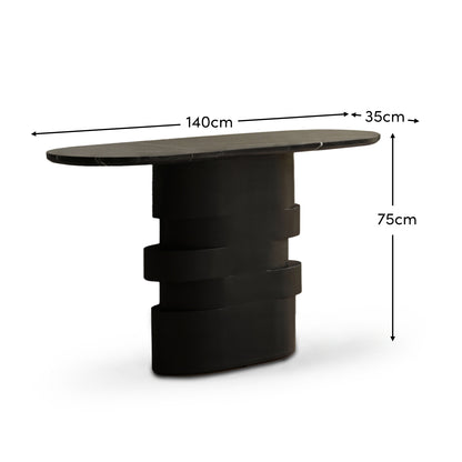 Adam 140cm Jet Black Mango Wood & Black Marble Oval Console Table - Laura James 
