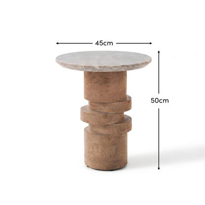 Adam 45cm Almond Brown & Lady Grey Marble Round Side Table - Laura James 